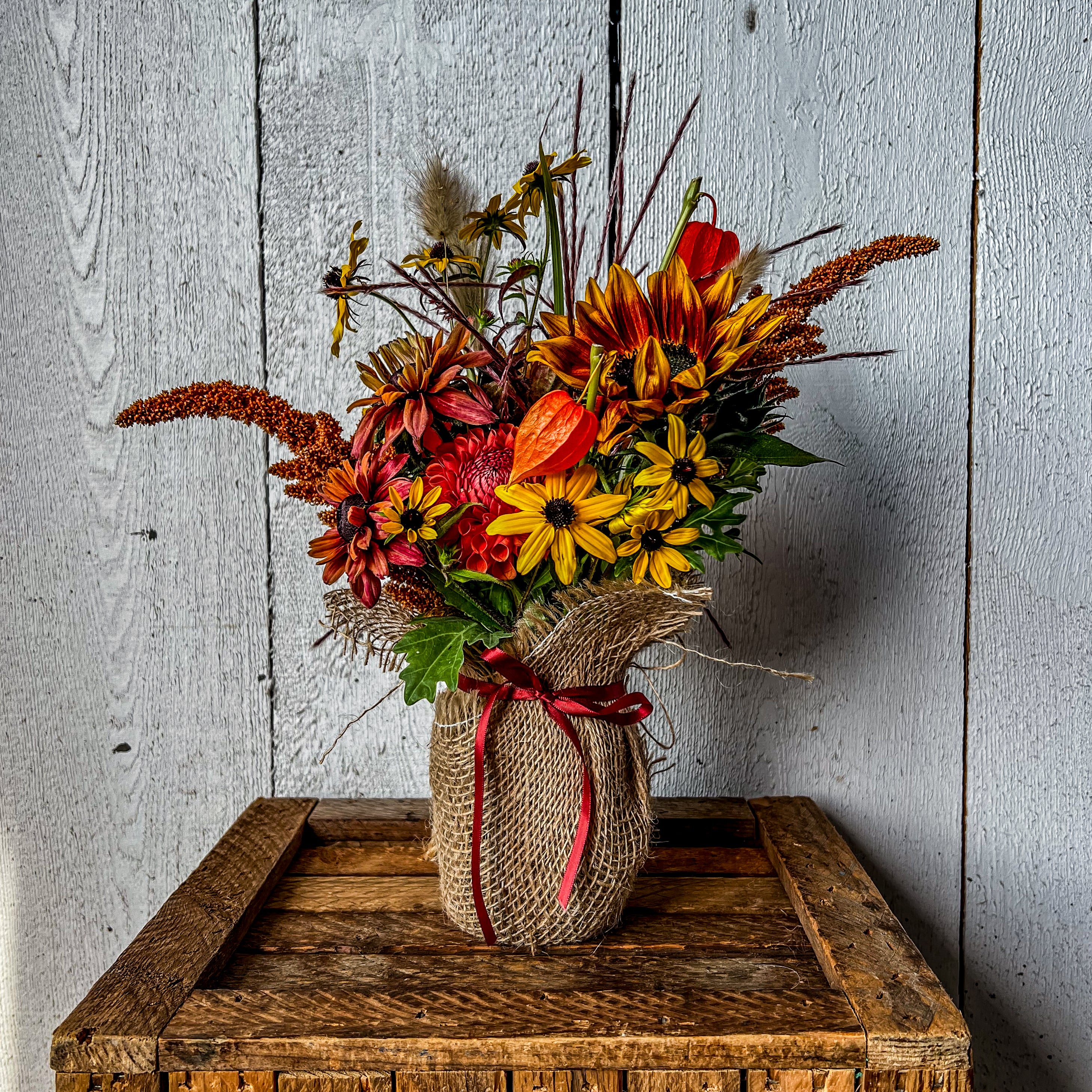 Burlap Wrapped Fall Mason Jar