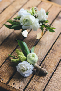 Prom Corsages-White with Green